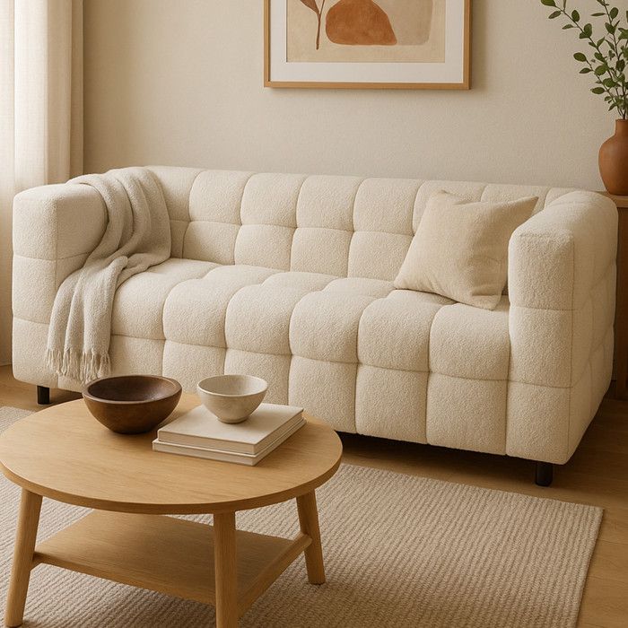 Sofá 2 plazas de bouclé beige - 150x73x66 cm