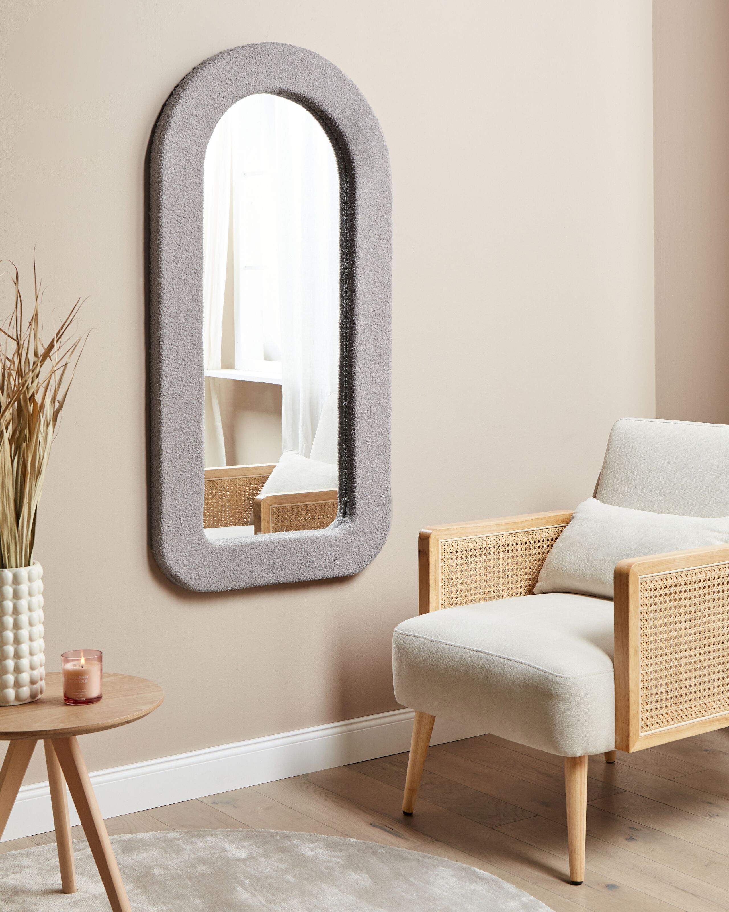 Espejo de pared cervon 60 cm 120 cm bouclé gris pardo