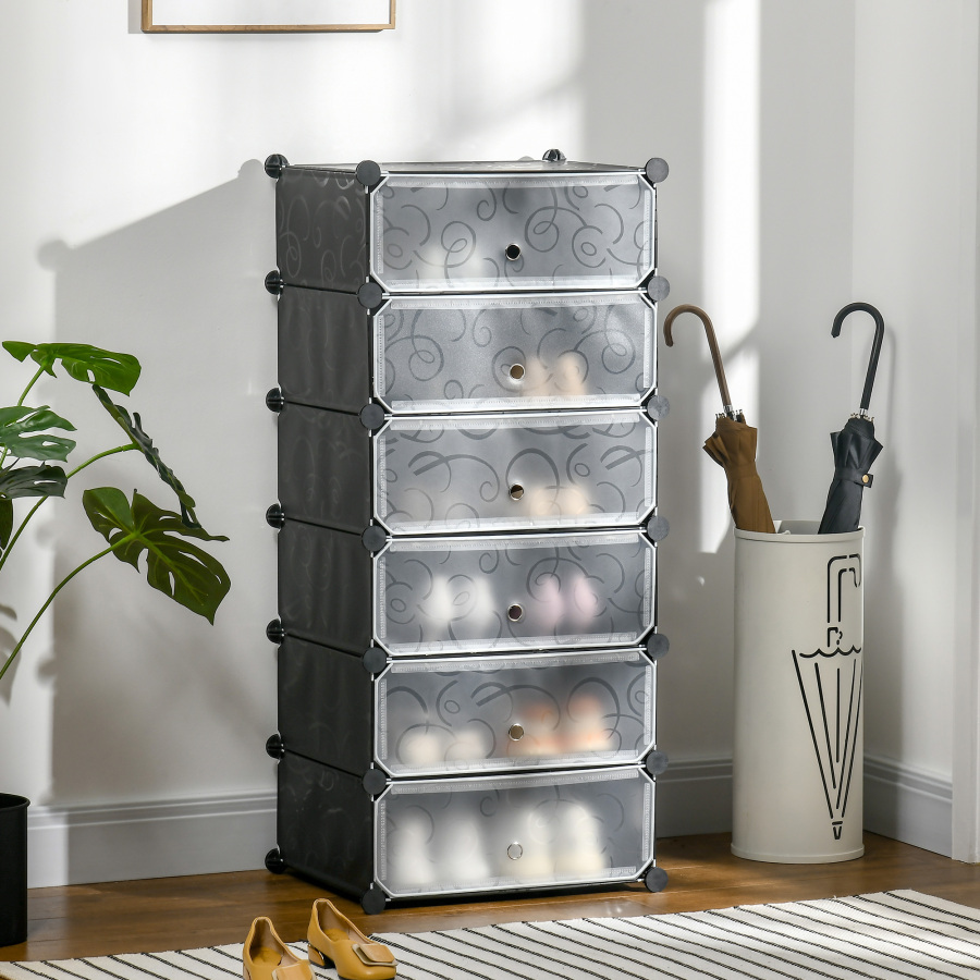 Estantería para zapatos modular con puertas plástico negro 108x49x36,5cm