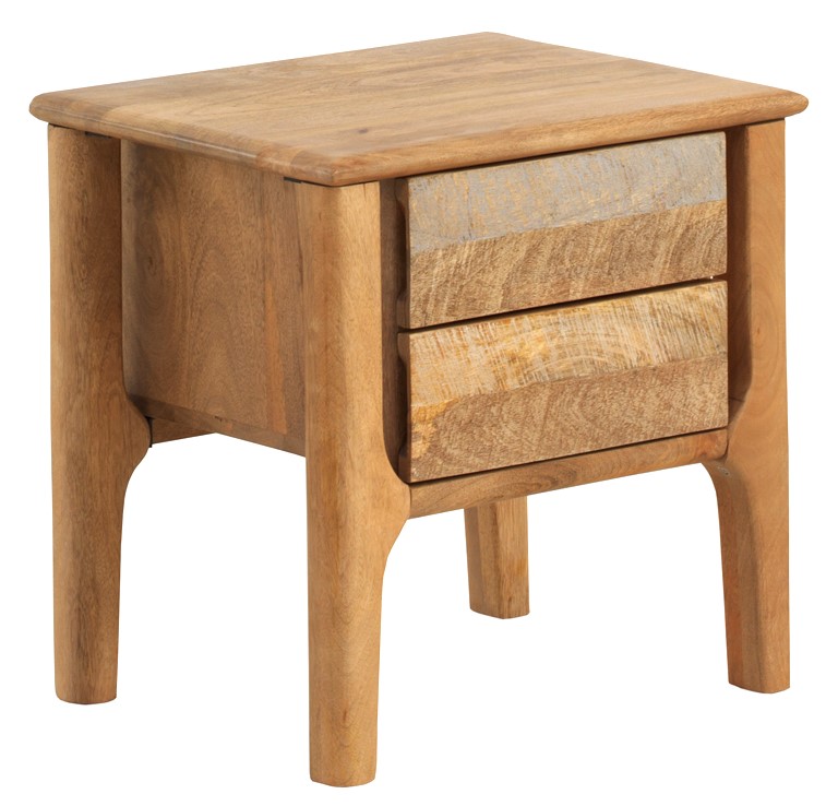 Mesita de noche 2 cajones madera maciza de mango gris, 50x40x50cm