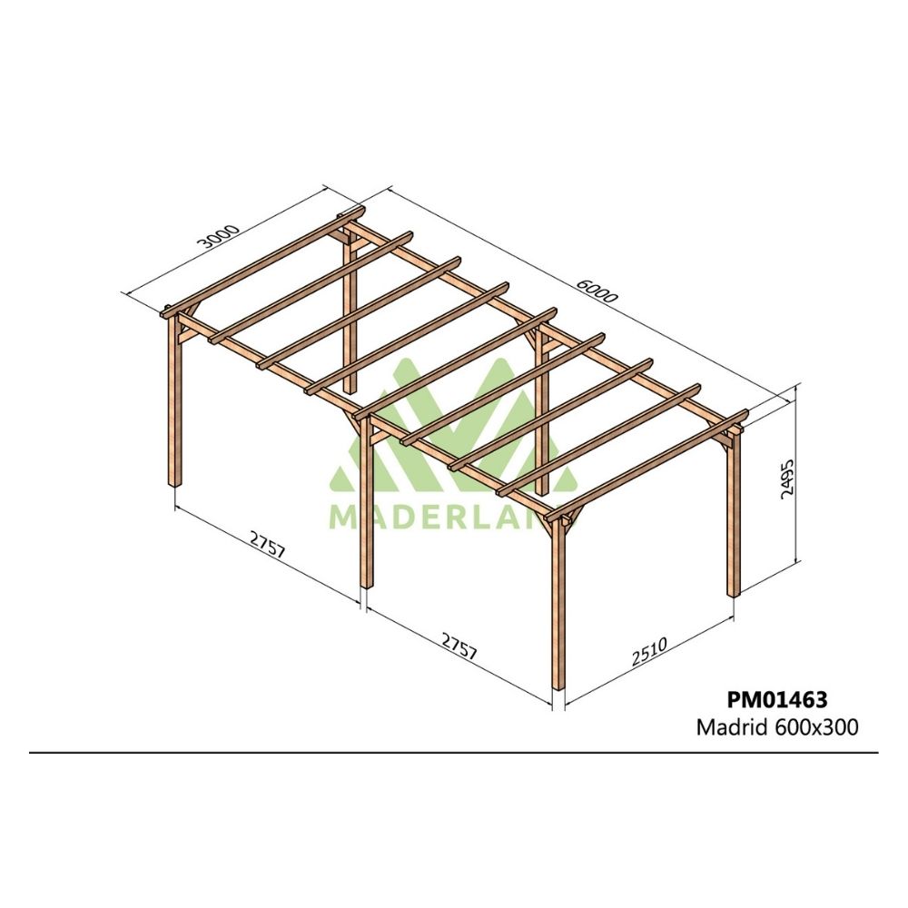 Pérgola de madera maciza - madrid 600x300cm (maderland)