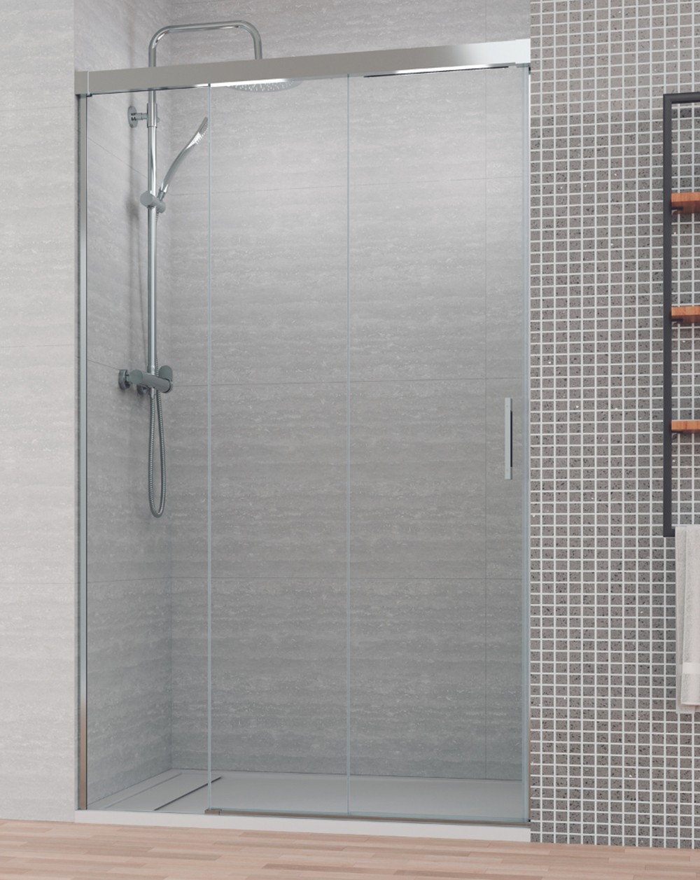 Mampara ducha frontal 3 cristales | cromo 120 cm (adaptable 115,1-120cm)