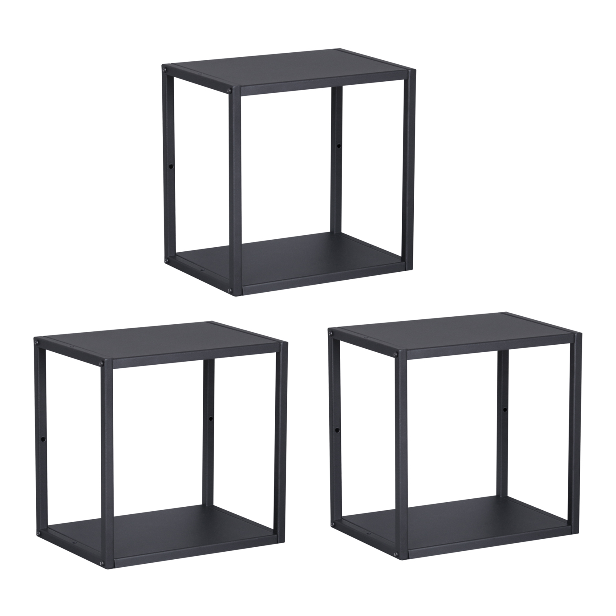 Juego de 3 estantes cubo de pared nostened metal negro [en.casa]
