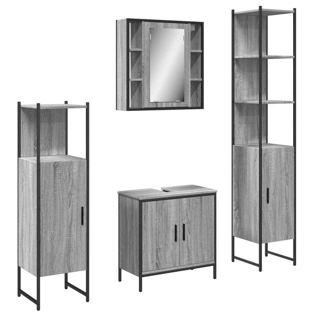 vidaXL set de armario de baño 4 pzas madera contrachapada gris sonoma