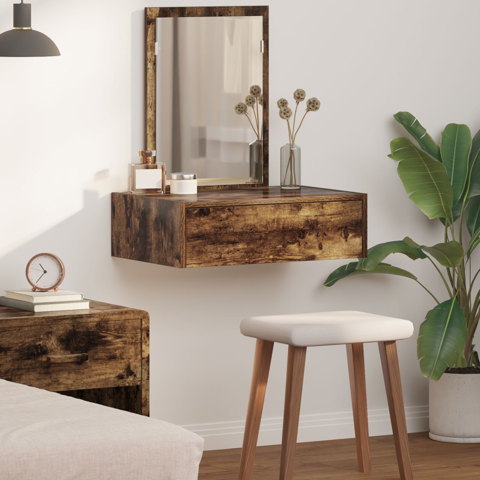 Mesa de tocador montada en la pared roble ahumado 60x40x70 cm oif615154