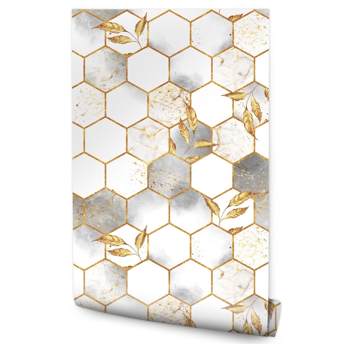 Papel Pintado Hexágonos Abstracción Mármol Para El Salón 53cm x 10m