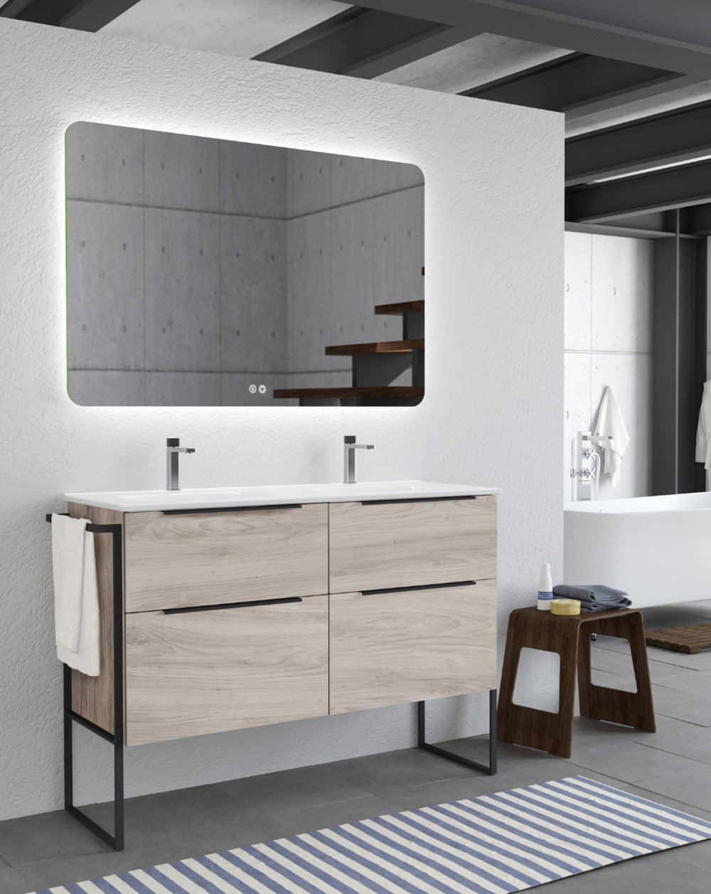 Mueble de baño al suelo con lavabo cerámico | 120cm (2 senos) - pino gris