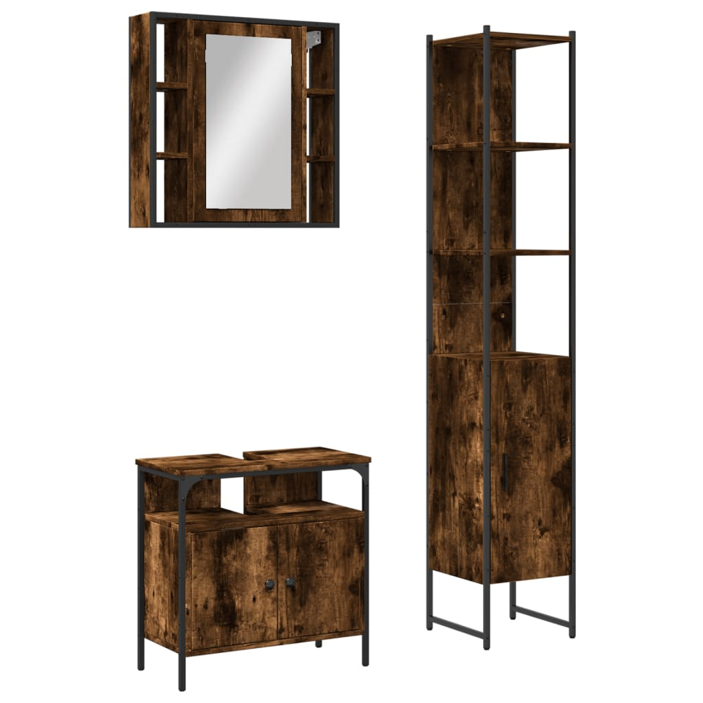 vidaXL set de muebles baño 3 pzas madera contrachapada roble ahumado