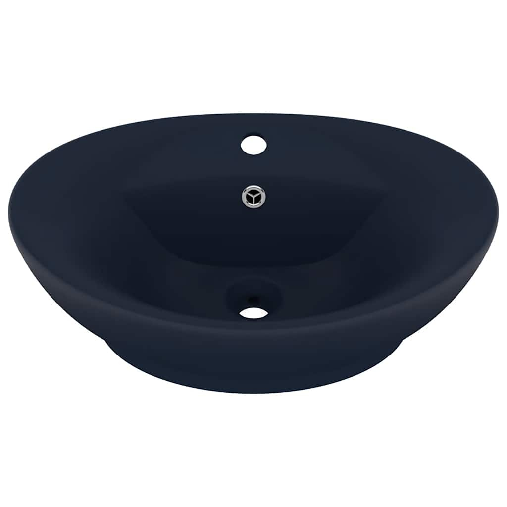 vidaXL lavabo lujoso con rebosadero cerámica azul oscuro 58,5x39cm