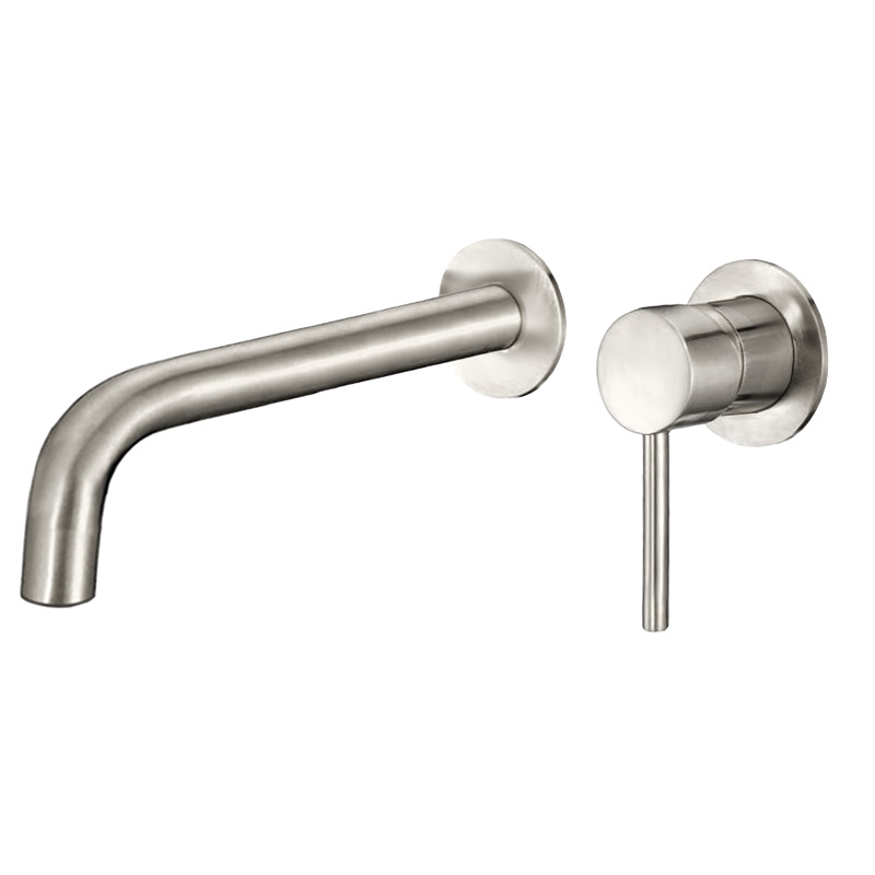 Valaz grifo lavabo empotrado redondo monomando acero cepillado caño 21cm