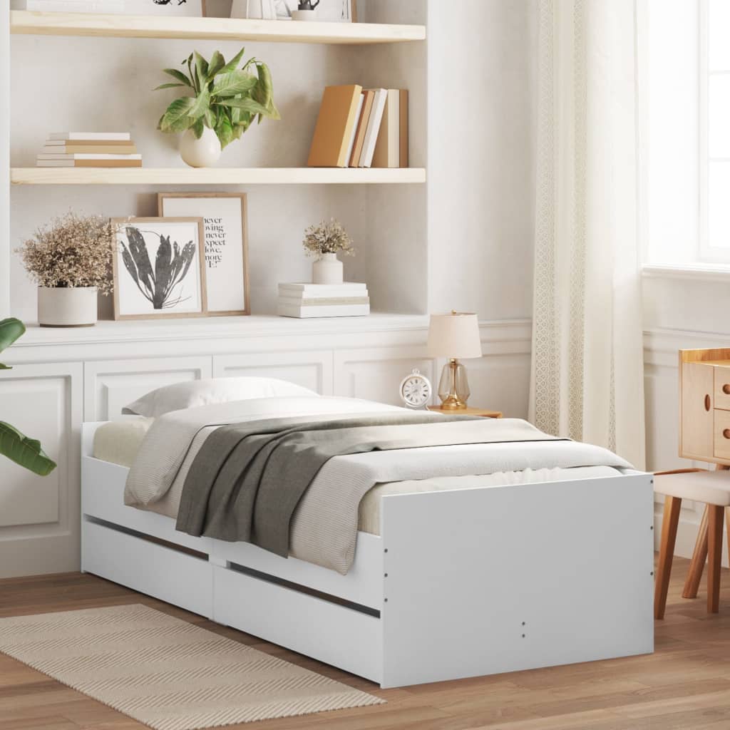Cama -90x190 cm con cajones blanco