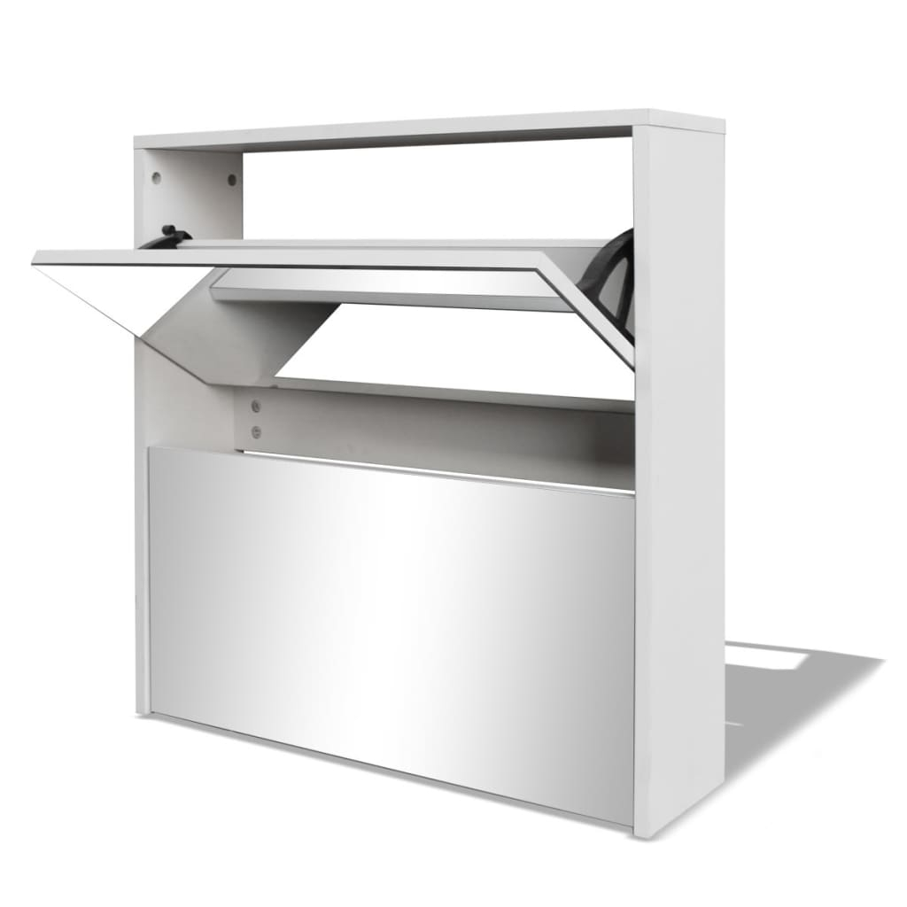 vidaXL zapatero 2 niveles y espejo blanco 63x17x67 cm