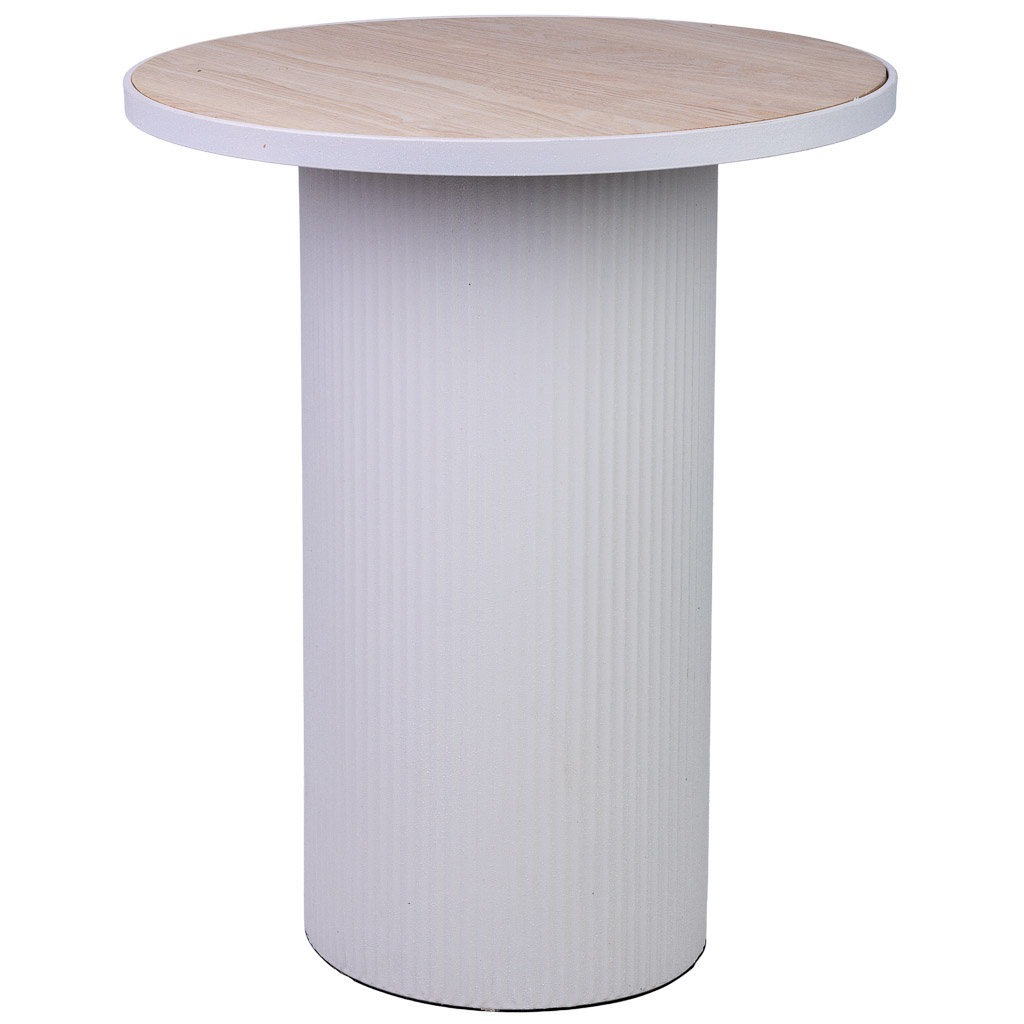 Mesa auxiliar de metal blanco y madera 46x46x56h cm