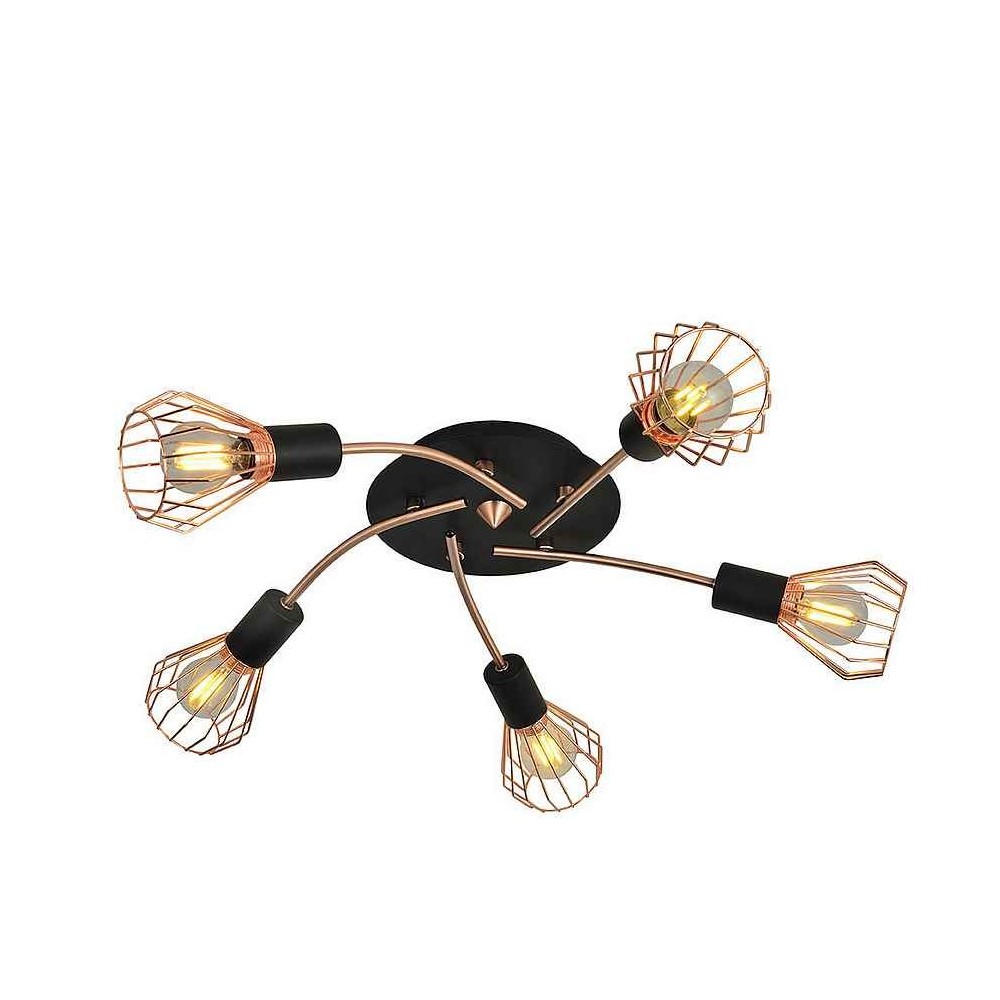 Plafón - san pe - 5 luces - metal negro/cobre - diseño moderno