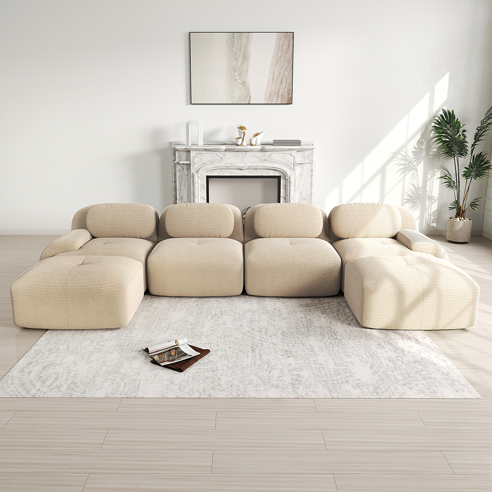 Komhtom, sofá en forma de u, pana, beige