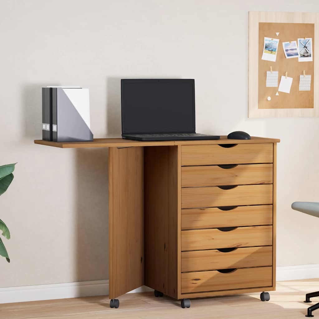 Cajonera con ruedas y escritorio moss madera pino marrón miel efe6325