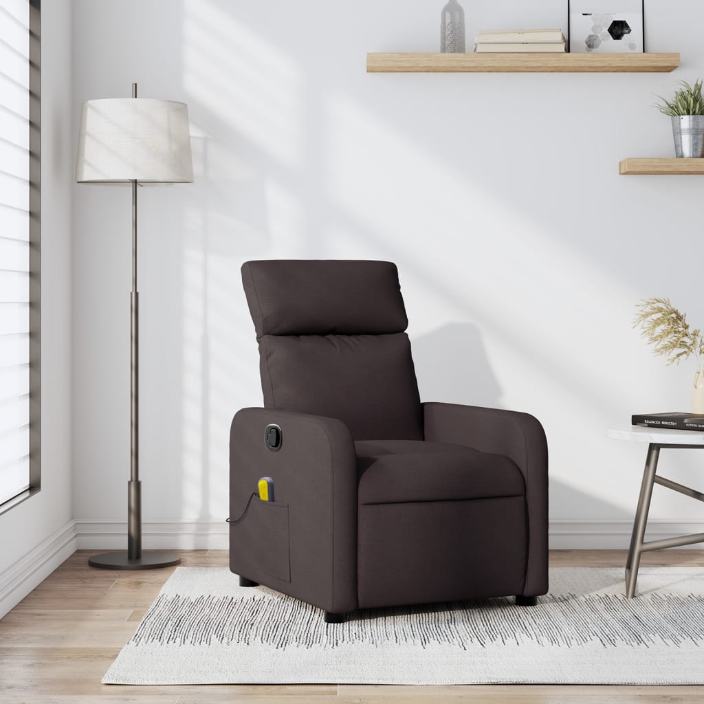 Sillón de masaje reclinable de tela marrón oscuro qweo9985
