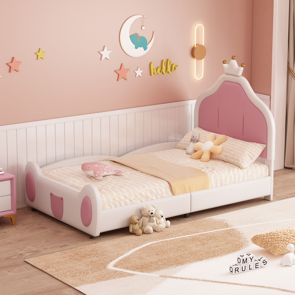 Cama individual tapizada 90x200cm con cabecero corona pu – blanco