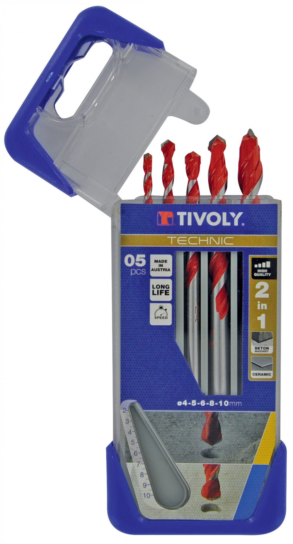 5 brocas 2en1 hormigón cerámica 4 a 10mm - tivoly - 10913070002
