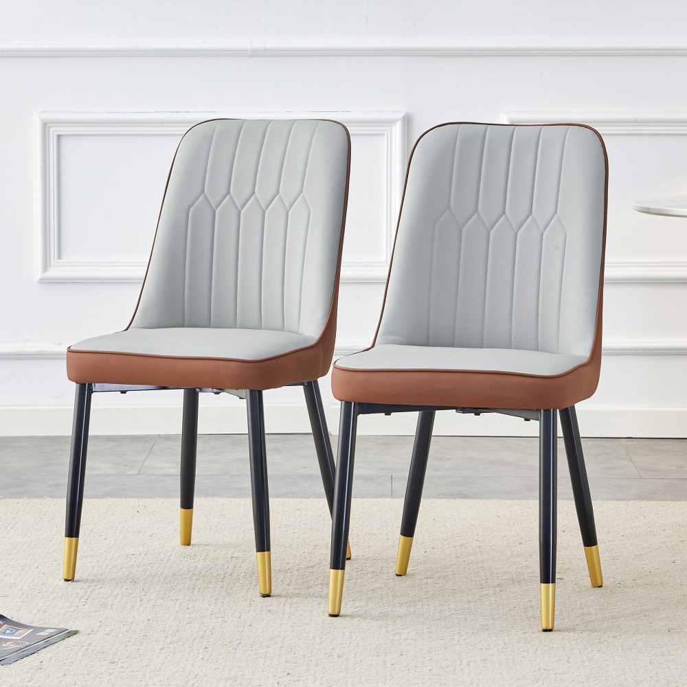 Conjunto de sillas de comedor piel sintética gris marrón set de 2 negro