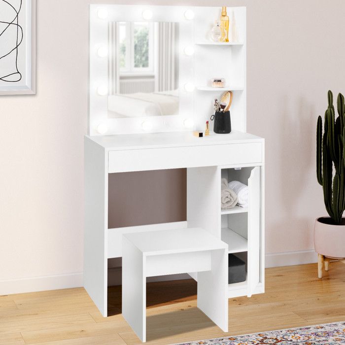 Tocador moderno blanco con LED - 80 40 140 cm