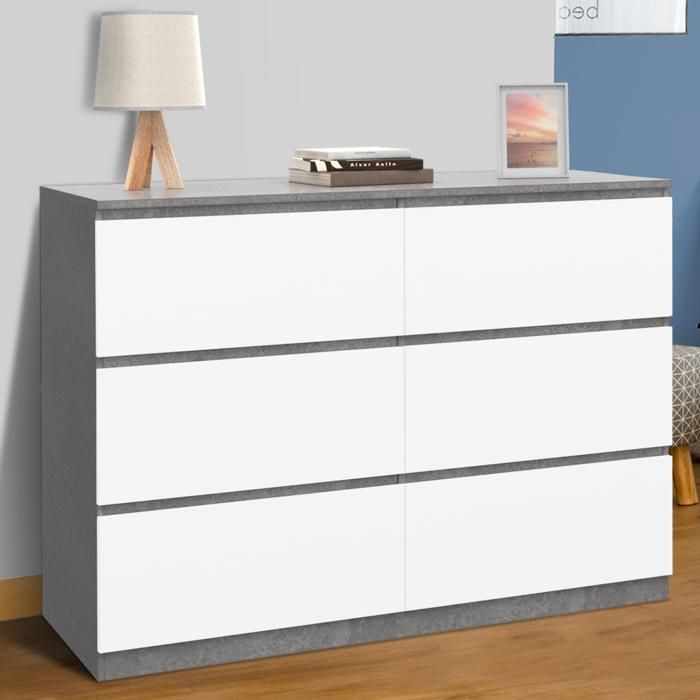 Cómoda de 6 cajones blanca y de hormigón con madera 110 cm