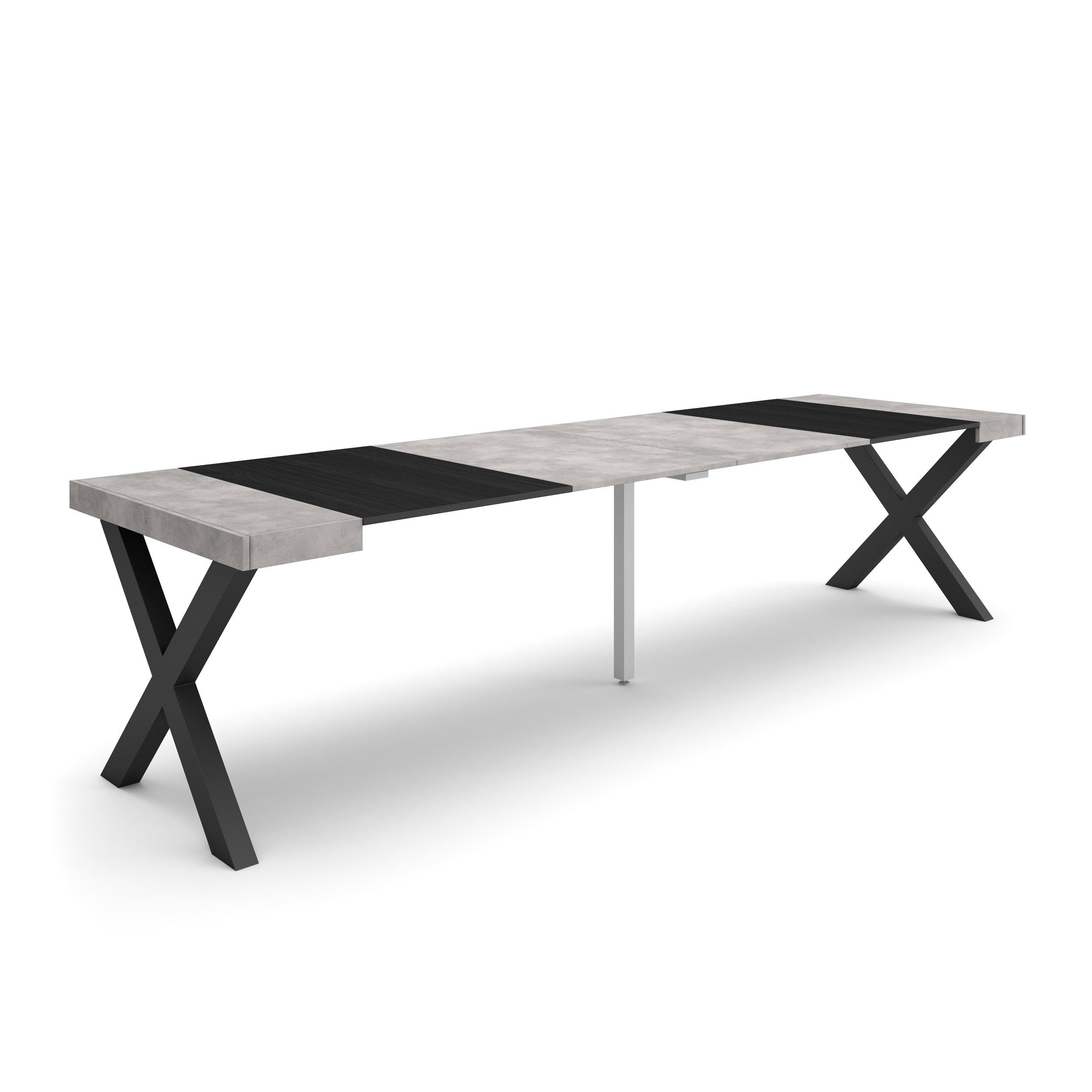 Mesa extensible, 58/302x90x73cm, cemento, patas madera maciza rf2823