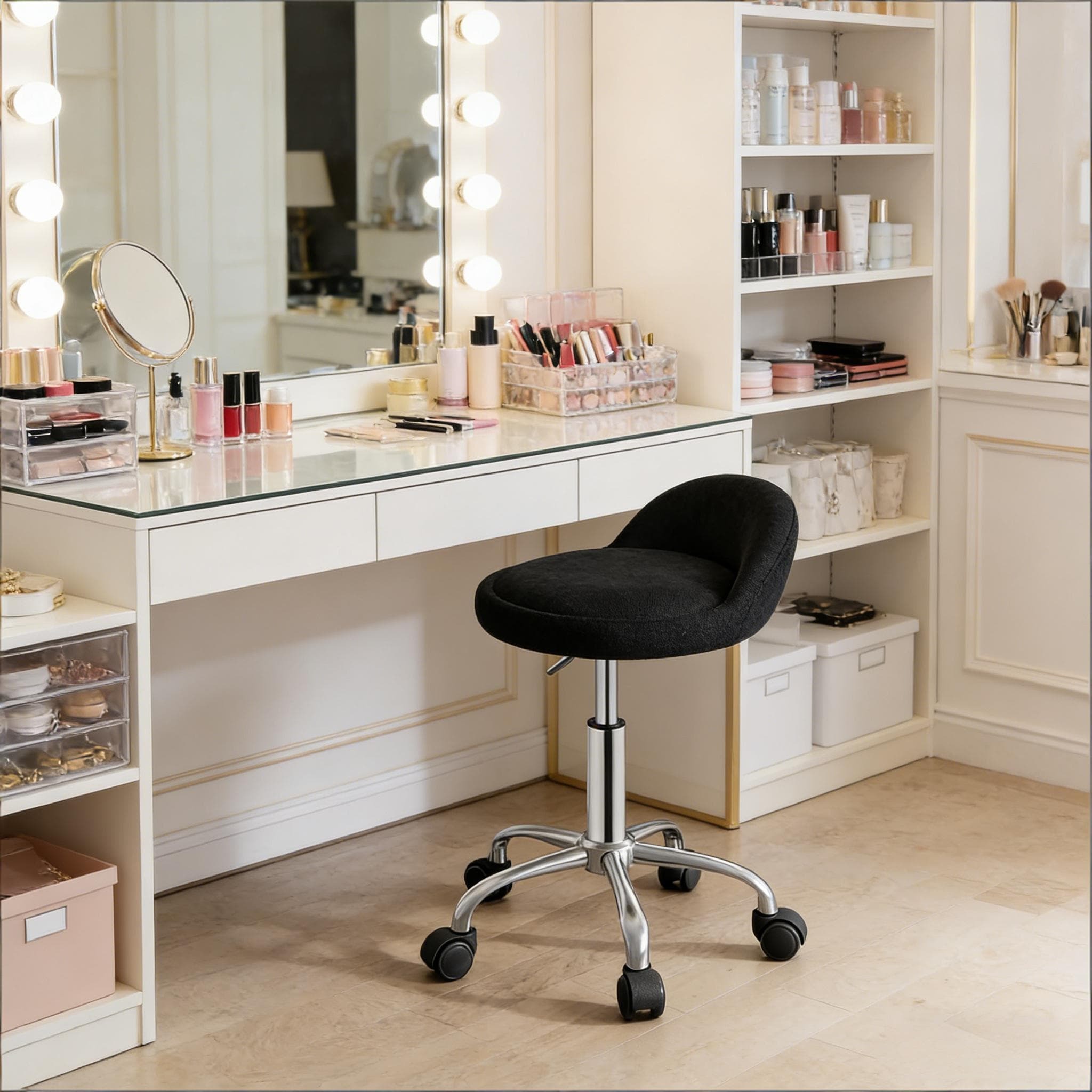 Silla oficina terciopelo negro con respaldo bajo