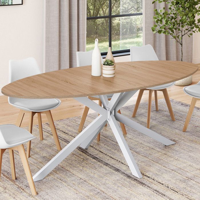 Mesa de comedor ovalada de madera blanca - 200 cm