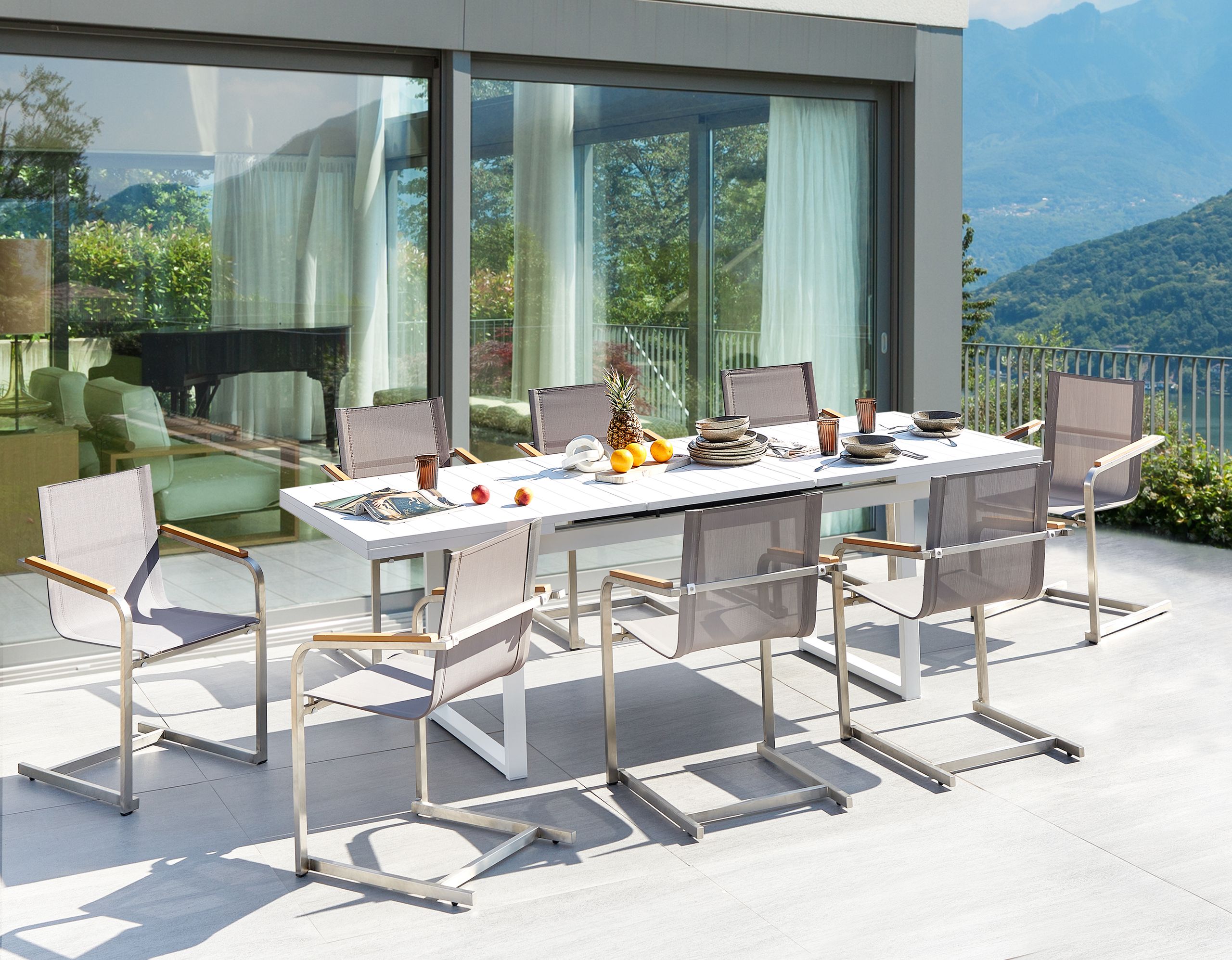 Conjunto de comedor exterior 8 plazas valcanetto/cosoleto metal beige