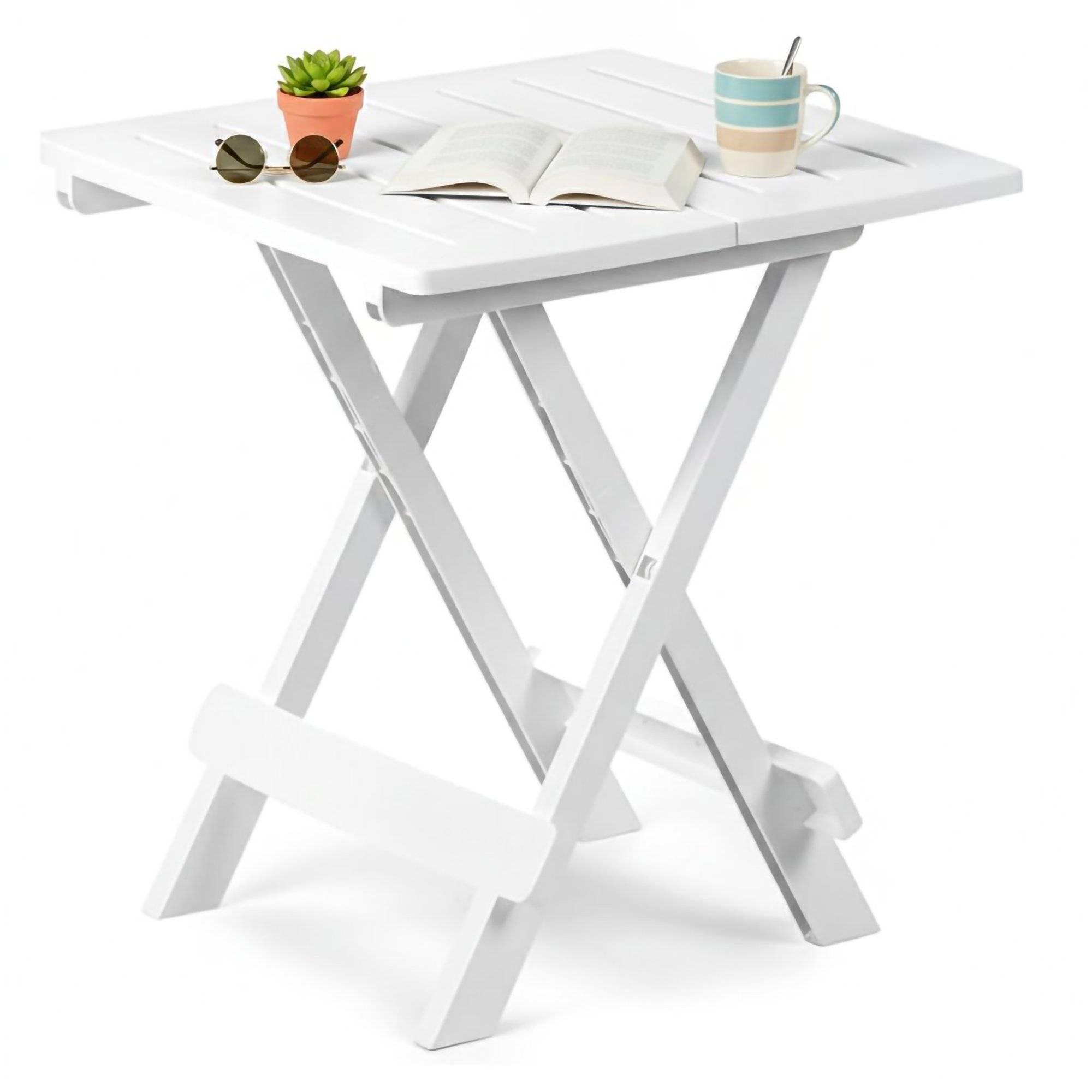 Mesa exterior elpino, mesa plegable, plástico blanco