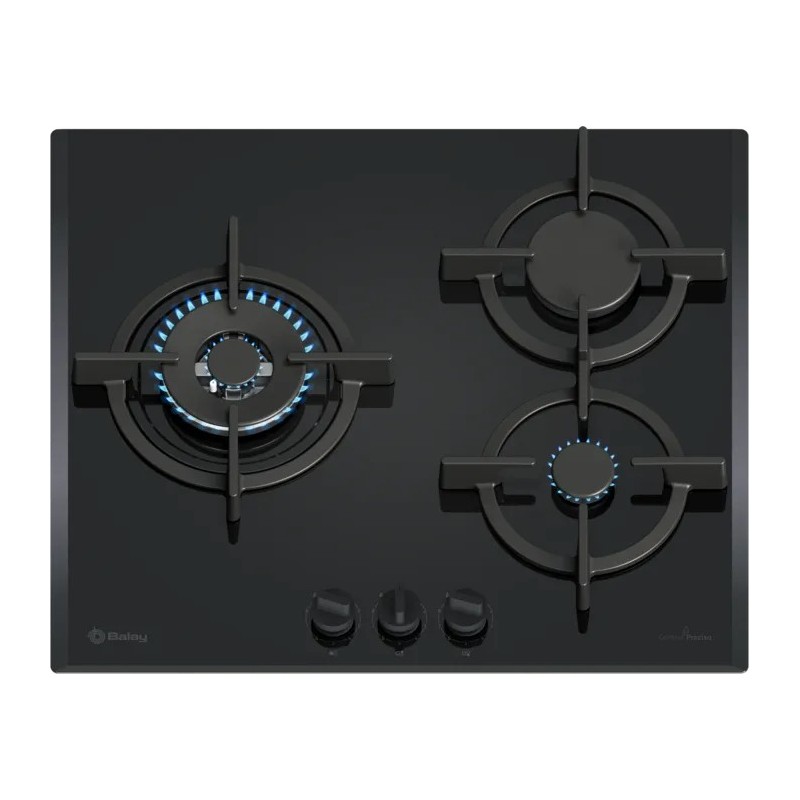 Placa gas balay 3etg663rb 60 cm 3 quemadores cristal negro