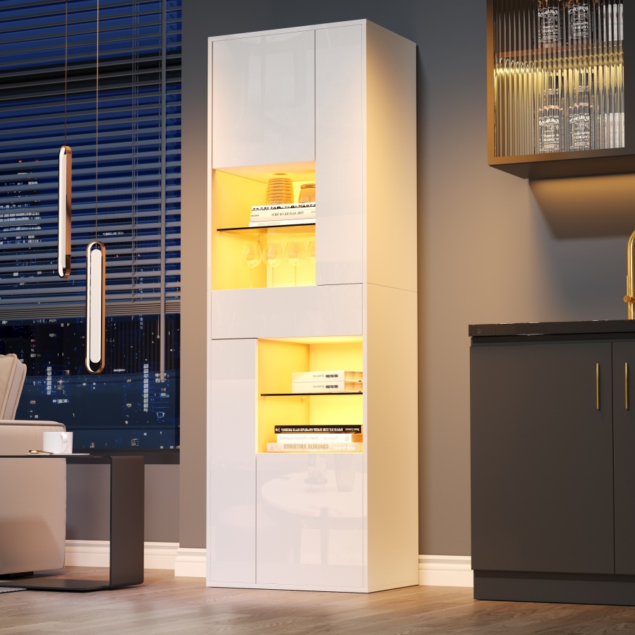 Vitrina con LED y 1 cajón 4 puertas blanco 170x55x38cm