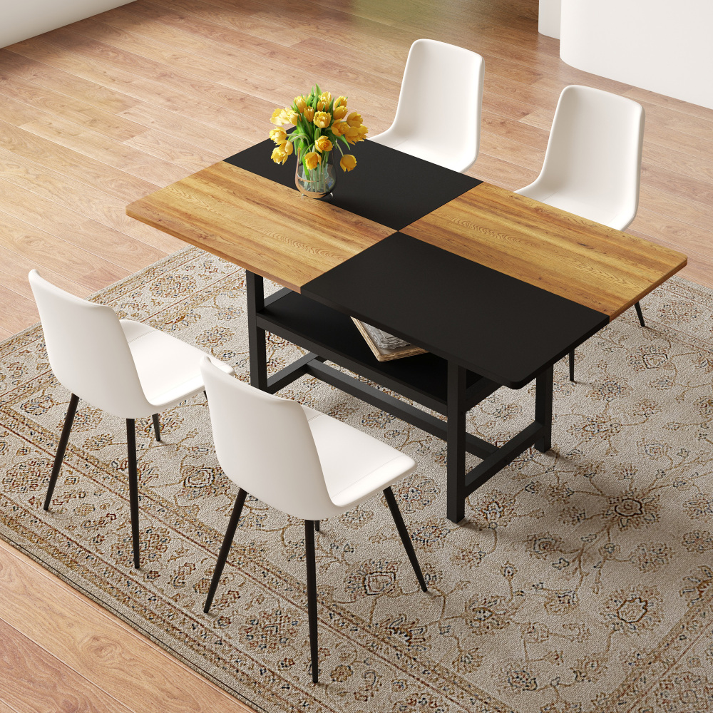 Mesa de comedor con 4 sillas y estante mdf negro 76x160x90cm