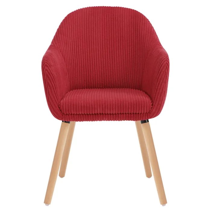 Silla de comedor tapizada de pana roja con reposabrazos para hogar/oficina