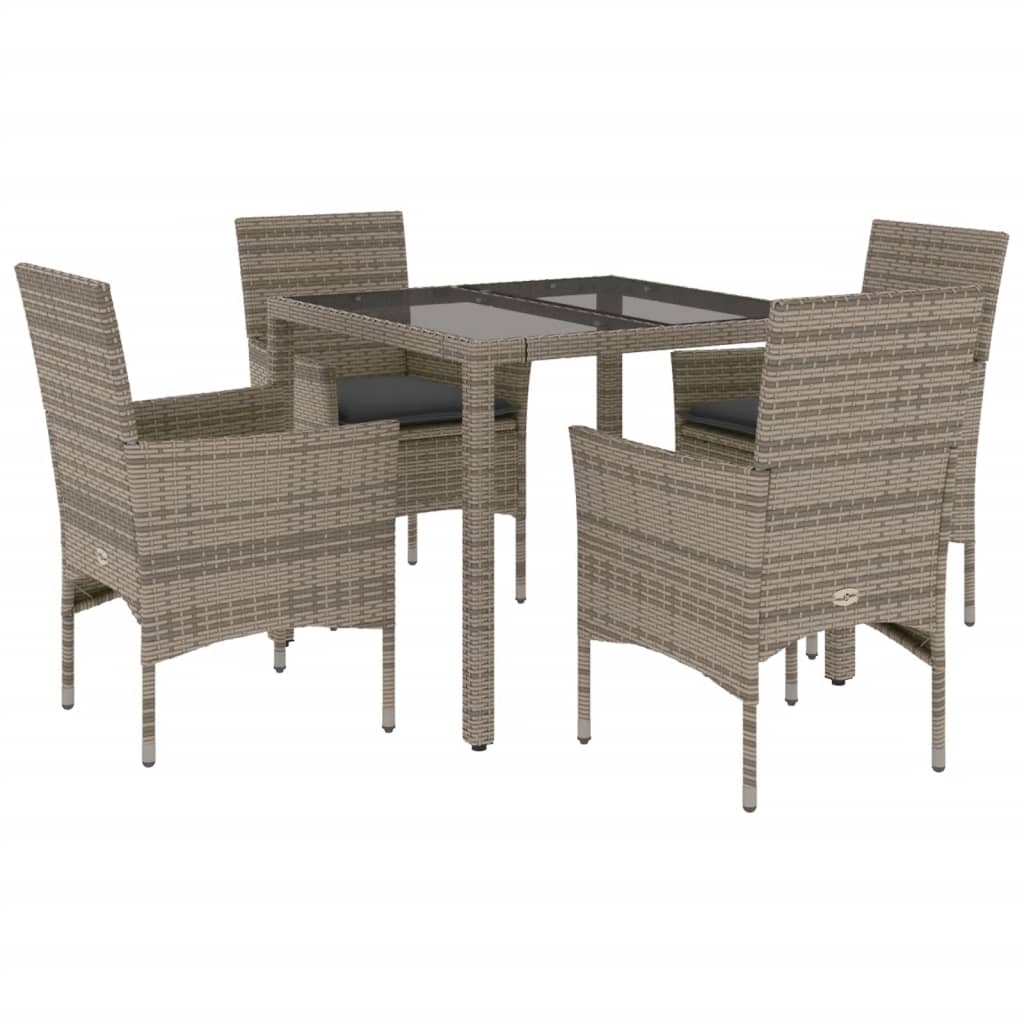 vidaXL set comedor jardín 5 pzas y cojines ratán sintético vidrio gris