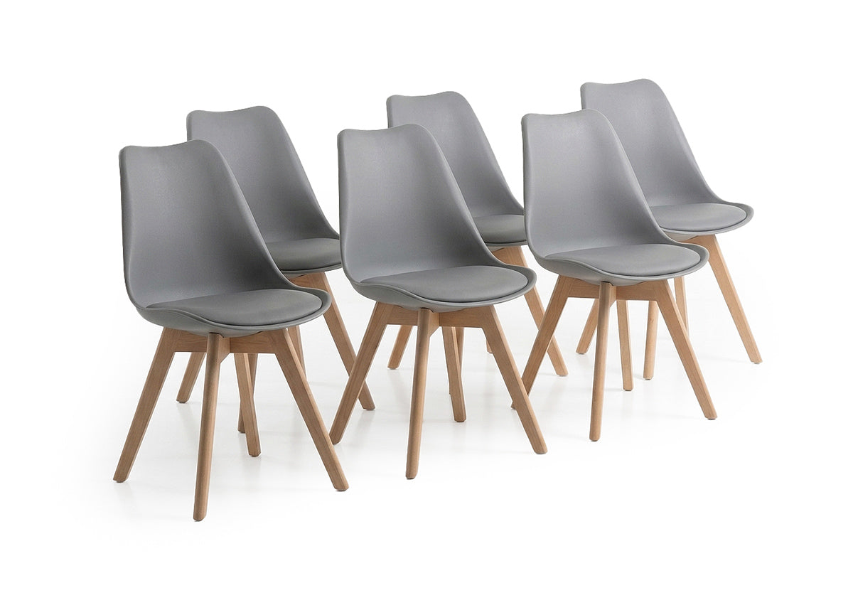 Silla estilo nordico gris, 6 unidades