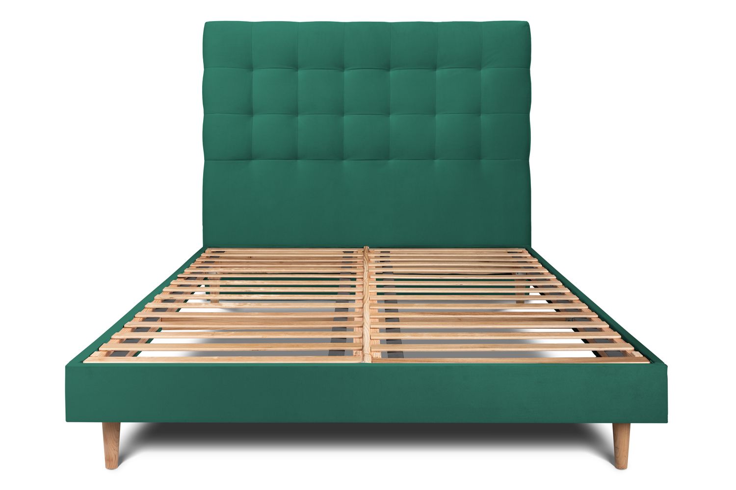 Cama de 135x190 cm con cabecero tapizado - tejido de terciopelo - verde