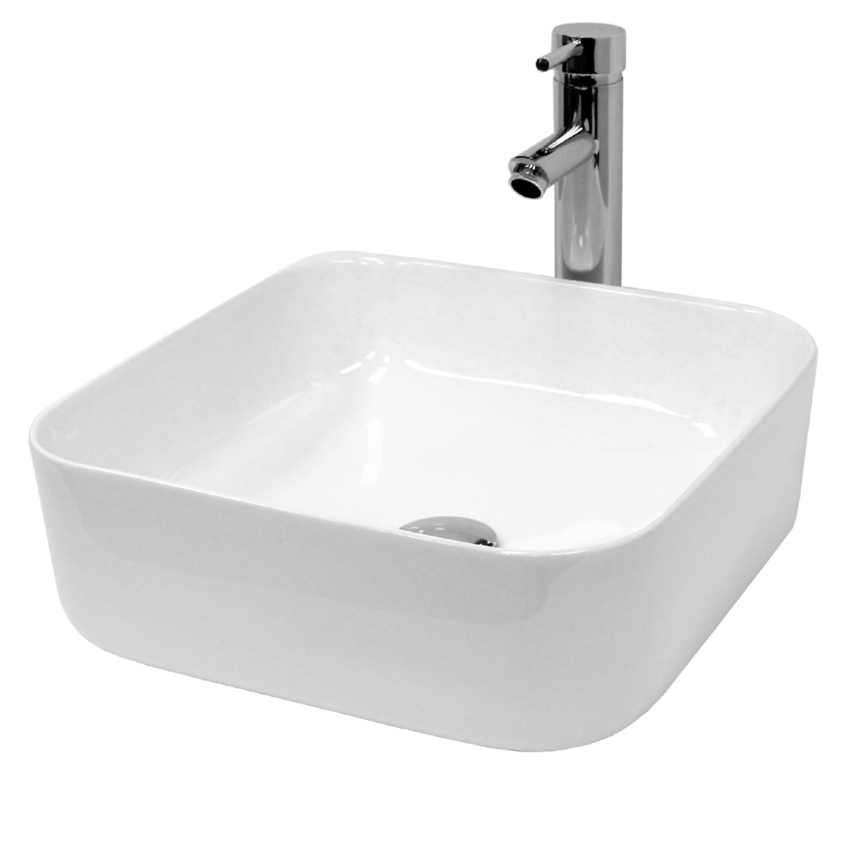 Lavabo cerámico cuadrado 390 x 390 x 140 mm blanco ecd germany