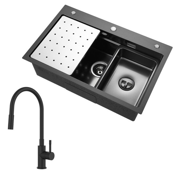 Fregadero de cocina de inox 70x45cm - cecipa max - grifo de cocina flexible