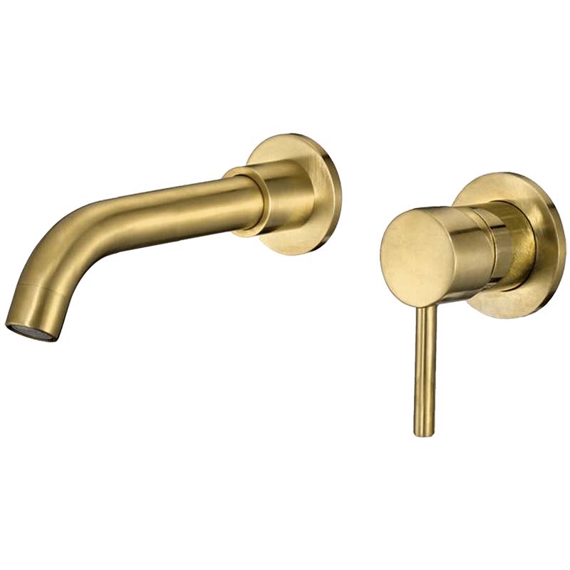 Valaz grifo lavabo empotrado redondo monomando dorado cepillado caño 15cm