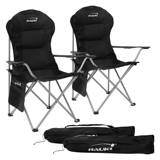 2x sillas de camping negro plegable con portavasos y bolsa transporte