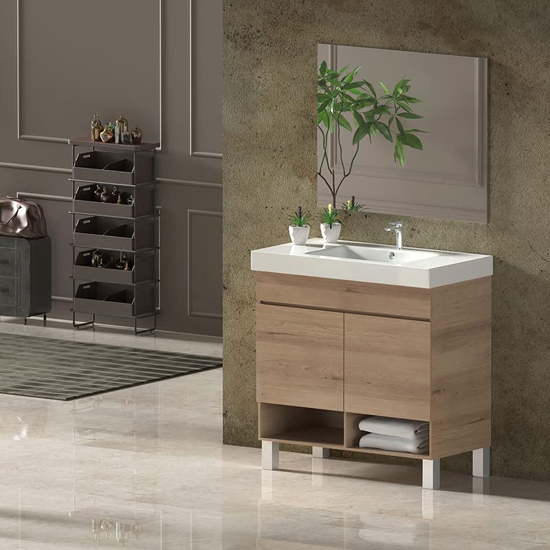 Mueble de baño nebari, lavabo y espejo 100x40cm con puertas estepa