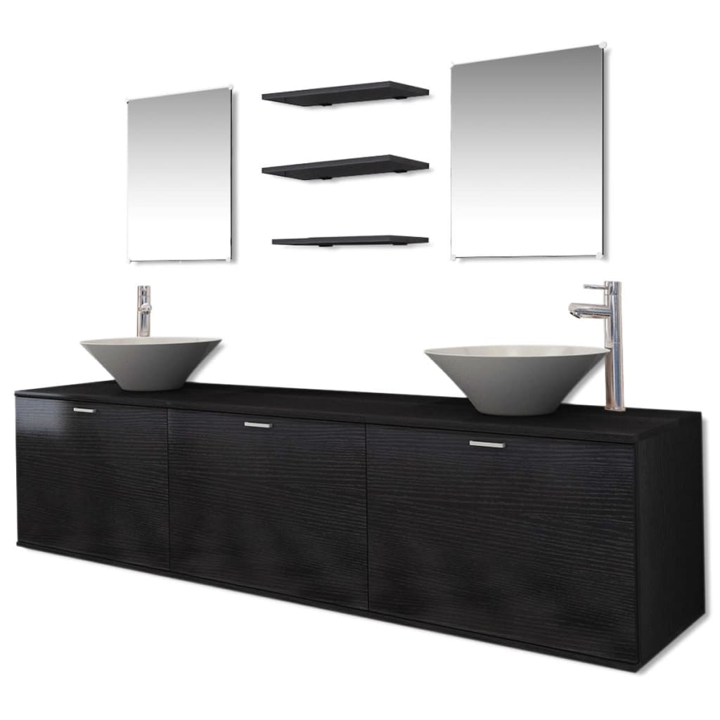 vidaXL conjunto de muebles de baño con lavabo y grifo 10 piezas negro