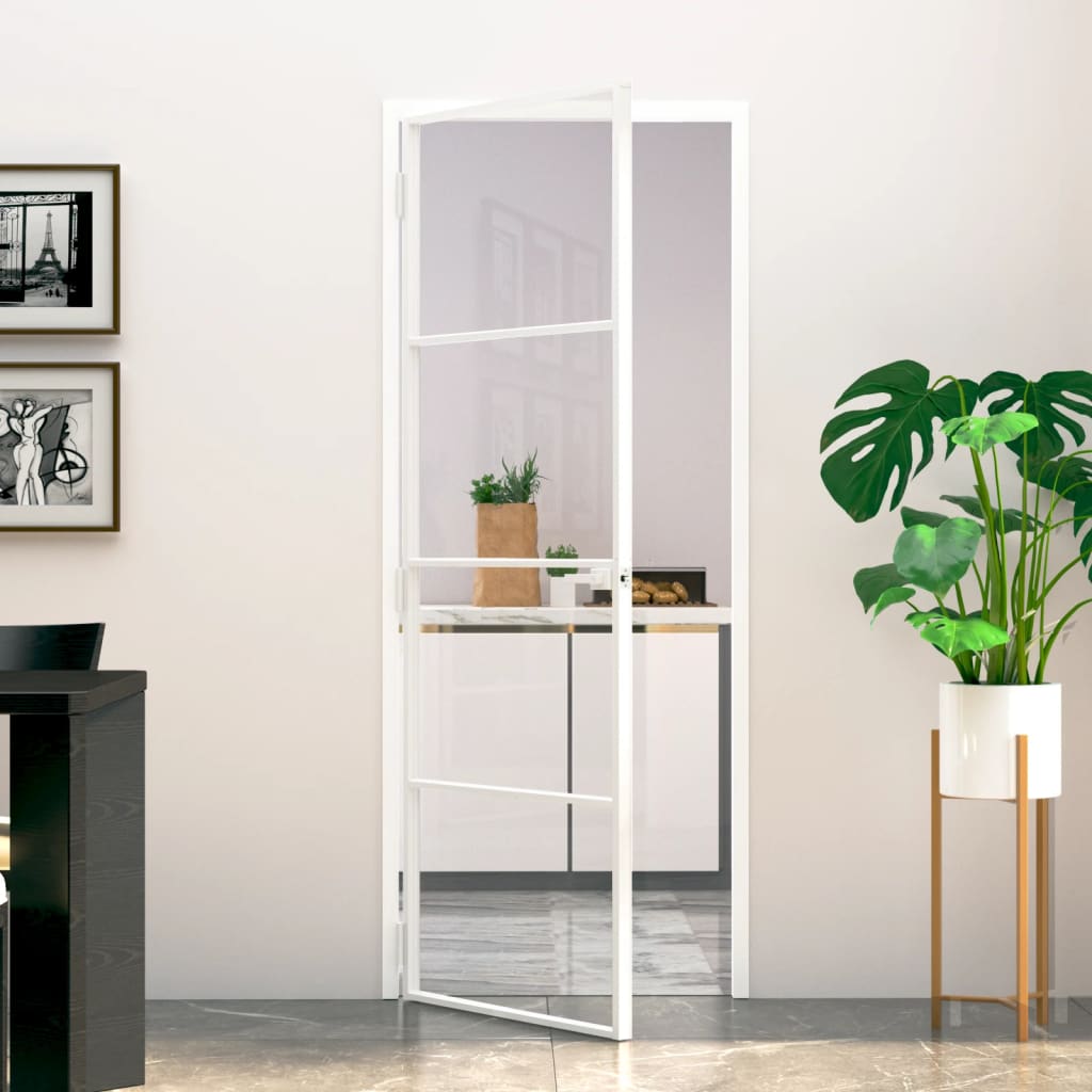 Puerta de interior vidrio templado y aluminio blanco 76x201,5cm wef8713