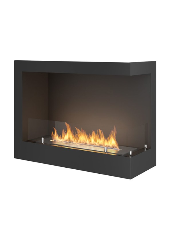 Chimenea de bioetanol de esquina empotrada. Apertura derecha - con cristal