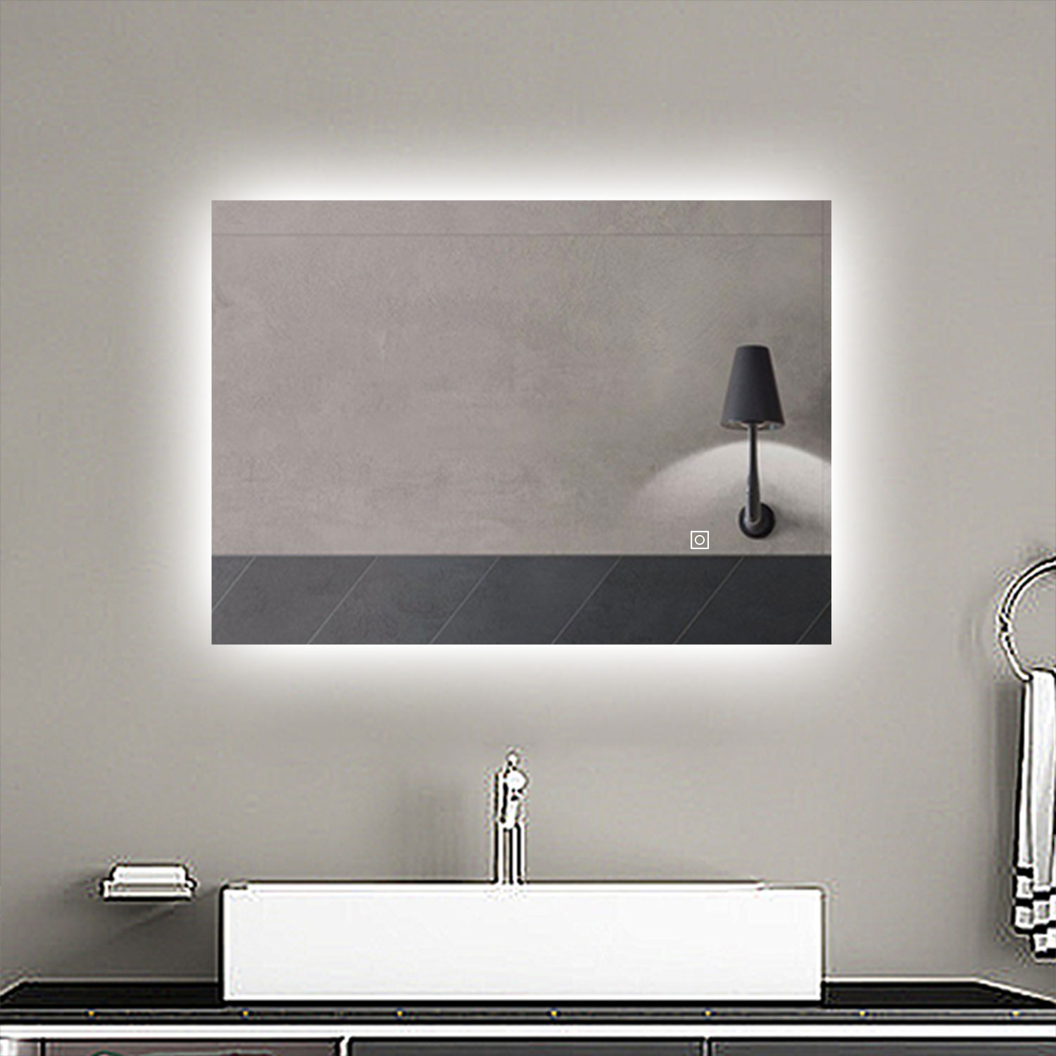 Espejo de baño LED 70 x 50 cm, antivaho, brillo regulable, función memoria