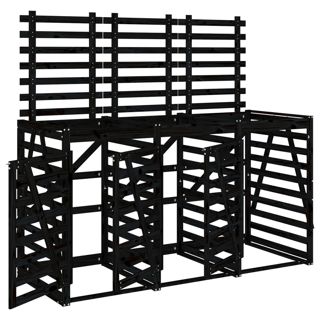 vidaXL cobertizo triple para cubos de basura madera maciza pino negro