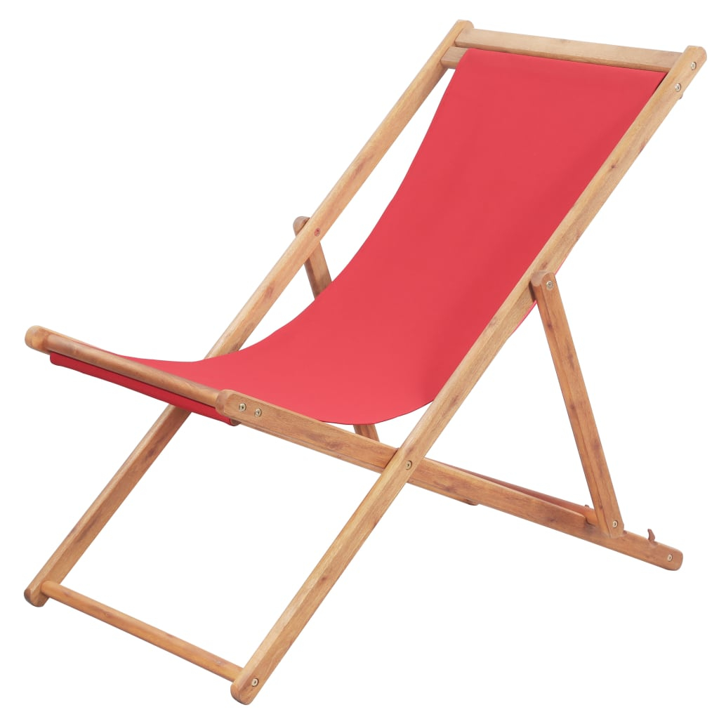 vidaXL silla de playa plegable de tela y estructura de madera roja