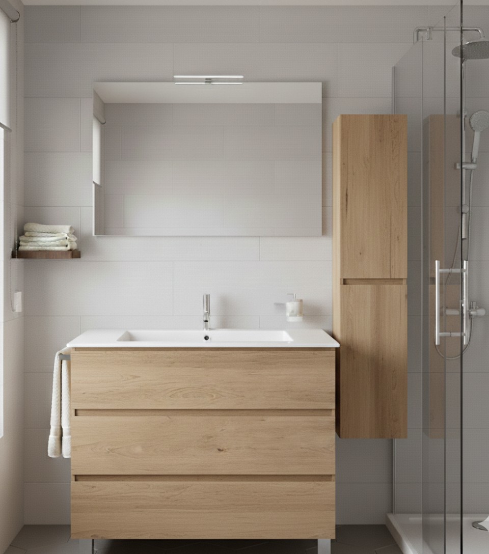 Mueble de baño balder, lavabo y espejo estepa 100x40 cm con columna